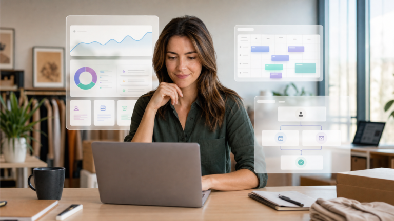 Small business operator launching dashboards and customer workflows from a guided interface